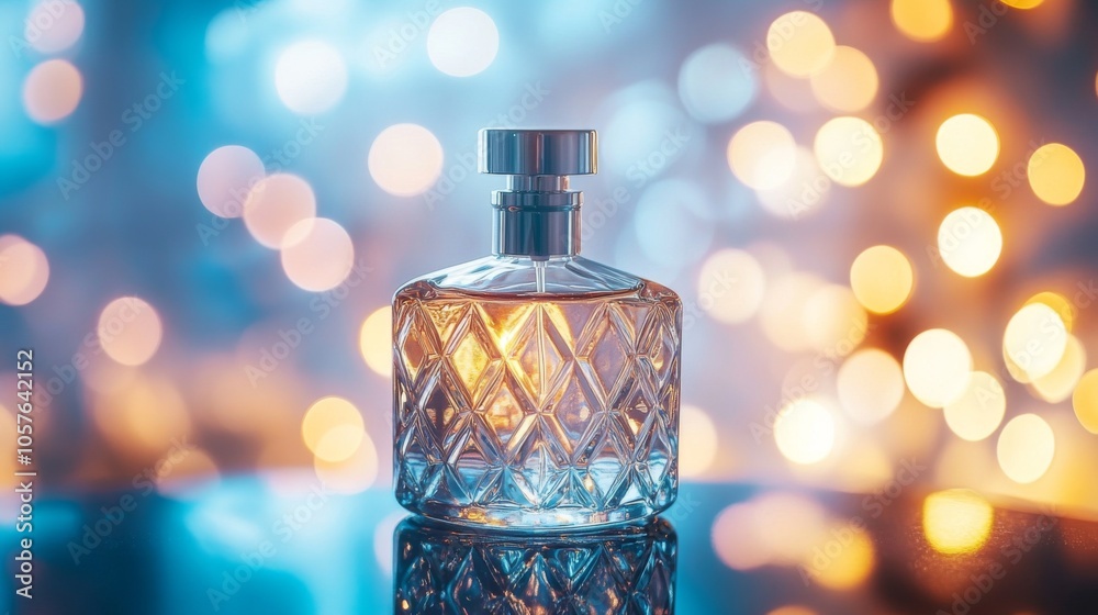 Poster elegant perfume bottle with soft blurred background