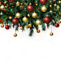 christmas tree decorated with ornaments garland vintage illustration isolated on a transparent background, Generative AI
