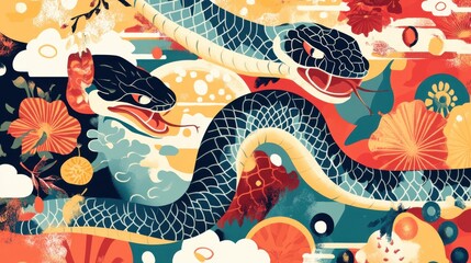 Colorful Collage of Various Snakes in Artistic Design