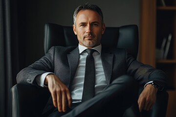 Confident Businessman Sitting in Leather Chair