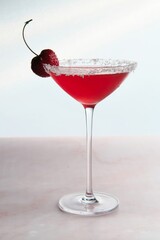 Red Cocktail with Cherry and Coconut Flakes