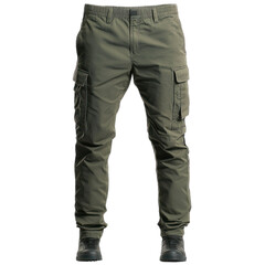 Slim-fit cargo pants with a modern cut, blending casual style with practicality. isolated on transparency background