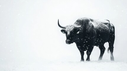 Powerful Silhouette of a Bull in Snowy Landscape