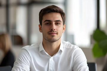 Obraz premium Portrait of a Young Man in a White Dress Shirt