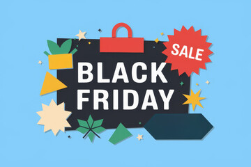 Bright Black Friday sale poster with colorful shapes and prominent "Sale" sign for eye-catching discounts