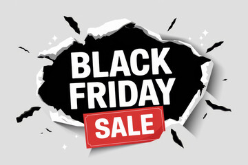 Creative Black Friday sale design with ripped paper effect and red sale sign for compelling holiday offers