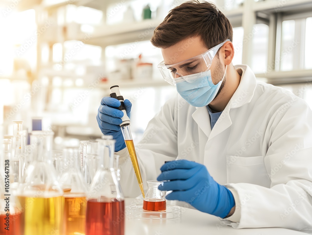 Poster laboratory scientist conducting chemical processing experiment