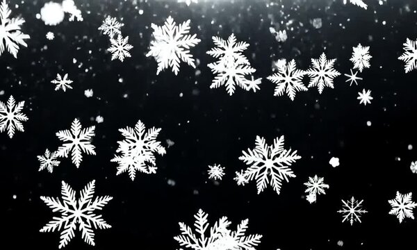 White snow overlay layer on black background, snowflakes and snowfall. Generative AI