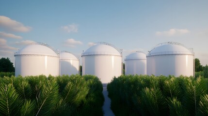 Modern Storage Tanks Surrounded by Greenery