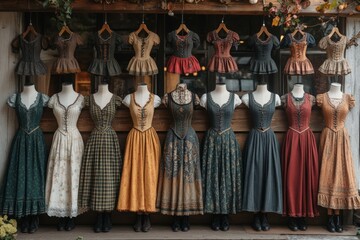 Naklejka premium An Oktoberfest outfit inspiration scene featuring a variety of traditional Bavarian attire. 