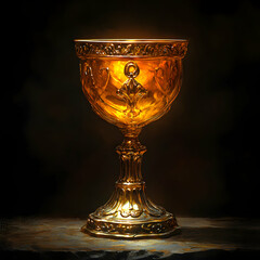 Shiny Golden Trophy Cup with Reflective Finish on Dark Background