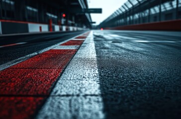 Close-Up of Racing Track with Red and White Curb
