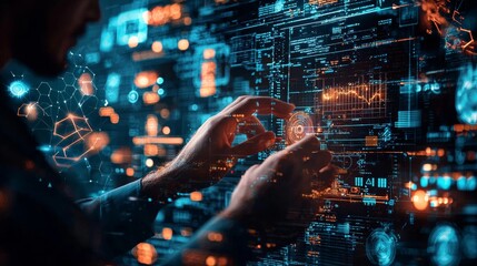 Hands Interacting with Futuristic Digital Interface