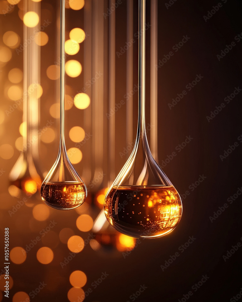 Aufkleber A captivating image of hanging glass droplets illuminated by gentle bokeh lights, creating a warm and inviting atmosphere.