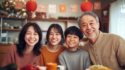 Fototapeta premium Joyful Family Celebrating New Year's Eve Together at Home