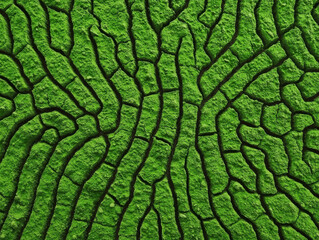 Vibrant green texture resembling natural ecosystem with cracks