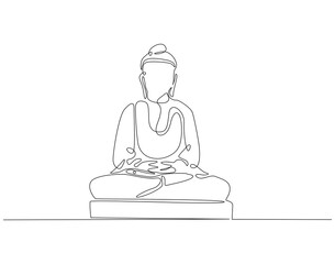 Continuous one line drawing of buddha statue. One line drawing illustration of buddha statue. Religious, culture, vesak day concept single line. Editable outline