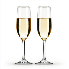 Two glasses of champagne on a white background