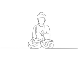 Continuous one line drawing of buddha statue. One line drawing illustration of buddha statue. Religious, culture, vesak day concept single line. Editable outline