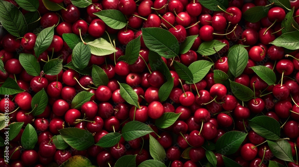 Aufkleber a rich background filled with a dense layer of cherries, emphasizing their juicy, red color and cont