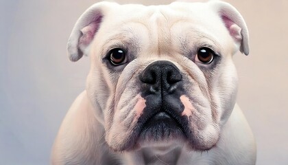 Obraz premium white whole body visible bulldog looking directly at the camera, 