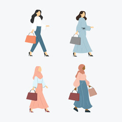 woman shopping character flat illustration set