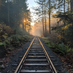 Fototapeta premium railway in the morning fog