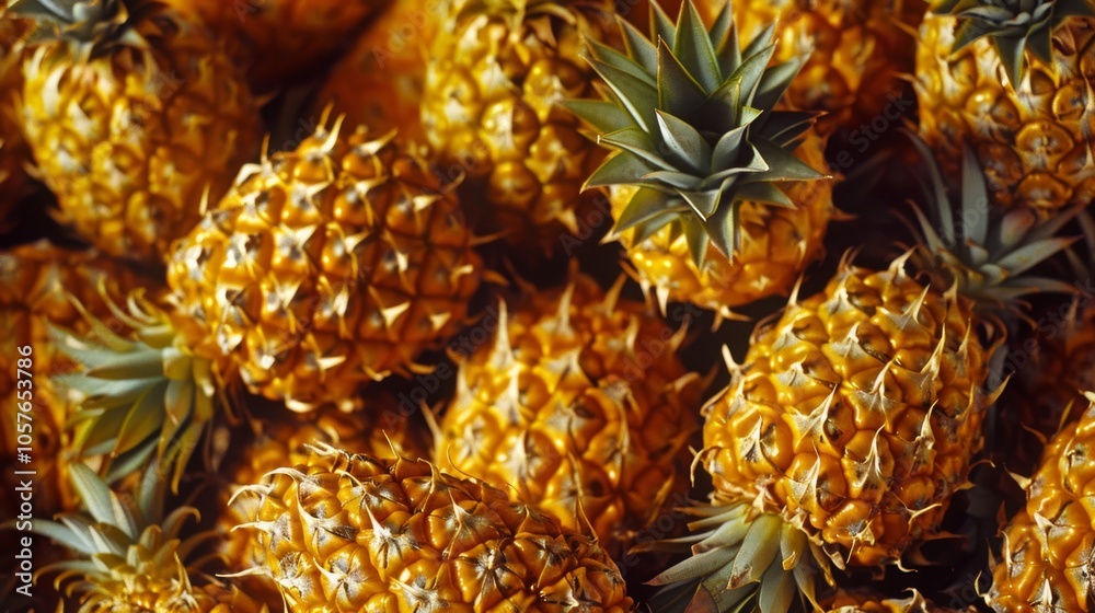 Poster a vivid pineapple texture background with detailed skin and crown, offering a tropical and refreshin
