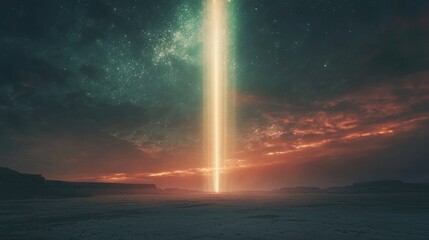 Naklejka premium A Celestial Beam Illuminates a Desolate Landscape