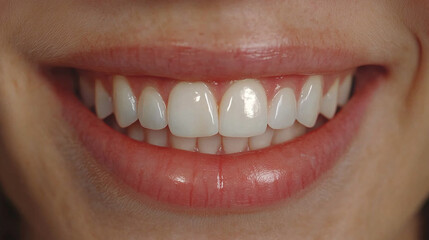 Obraz premium Close-up of a Natural Smile Showing Clean, Even, and Well-Aligned Teeth with Glossy Lips