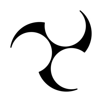Swirl derived from a Japanese three tomoe symbol, a left threefold Mitsudomoe, and a swirl of three commas or tadpoles, circumscribed in a circle. Widely used for or emblems, banners, and others.