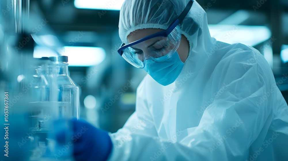 Poster lab worker engaged in chemical processing