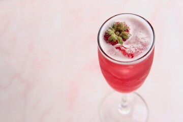 Red Cocktail with Straw and Fresh Strawberry
