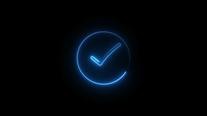  Neon Right Tick Mark Symbol Illustration.