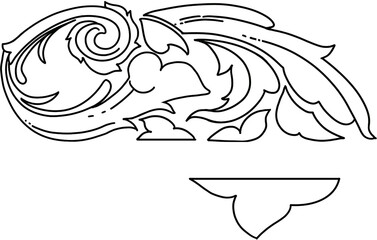 Curled Vines and Leaves, Thai Pattern, Line Art Style Hand Drawn Illustration  