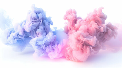 Abstract colorful ink in water on white background, pink and blue.