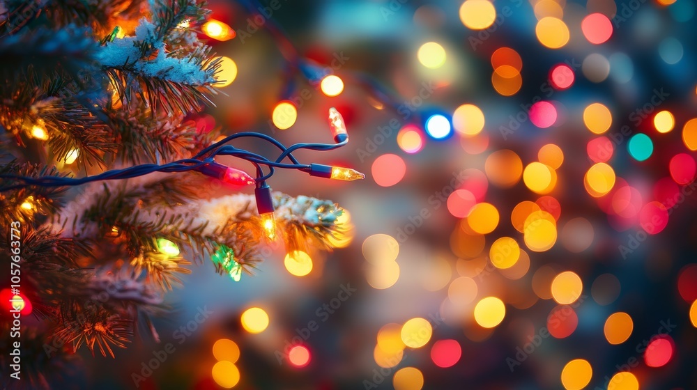 Fototapete bokeh effect of multicolored christmas lights, blurred background with soft focus, clean background-