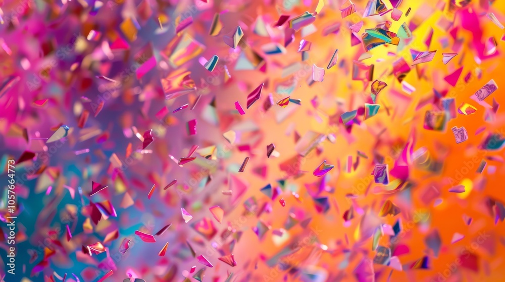 Poster Bright multicolored abstract background with falling small pieces, dynamic and lively, detailed texture