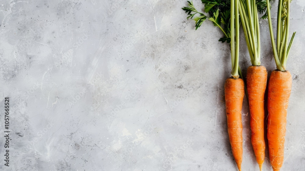Poster carrots lying side by side with copy space on a light background