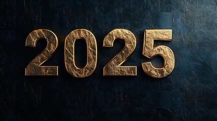 Gold number "2025" on a black marble background