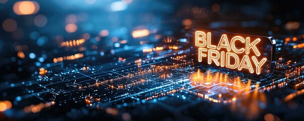 Exciting Black Friday Sale Announcement Featuring Bright Neon Lights and Dynamic Background Digital Effects for Engaging Marketing and Promotional Campaigns