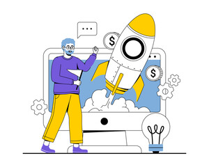 Entrepreneur initiates a digital startup launch