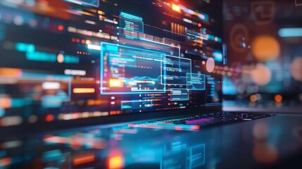 Obraz premium Colorful Digital Interface with Holographic Display