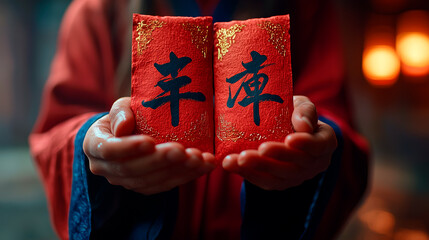 Glowing Red Lantern in Hand, Symbolic Illumination for Lunar New Year