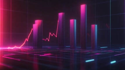 Fototapeta premium Dynamic Financial Graph with Neon Colors and Lights