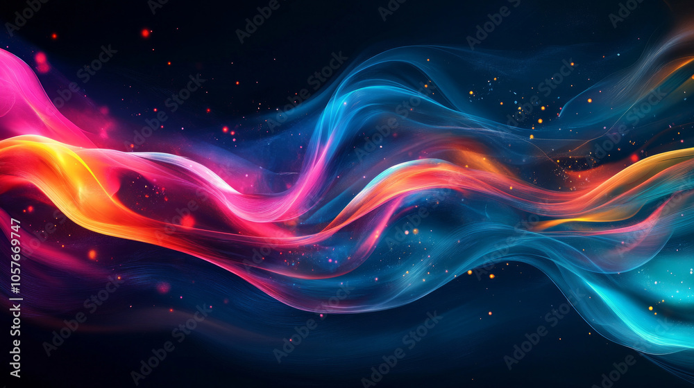Poster a vibrant abstract composition of swirling colors creating dynamic patterns with light and depth