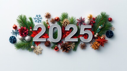  Christmas decorations and pine branches with numbers