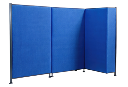 three-panel room divider with blue fabric isolated with transparent background