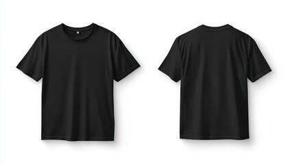 men's black t-shirt mockup showcasing front and back designs, set against a clean white background, allowing for easy customization and an emphasis on design potential
