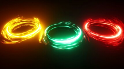 Naklejka premium Round glowing yellow, red, and green neon lights. 